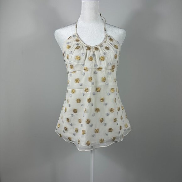 NWT Express Design Studio White Silk Halter Top with Gold & Silver Polka Dot Y2K - Picture 5 of 6